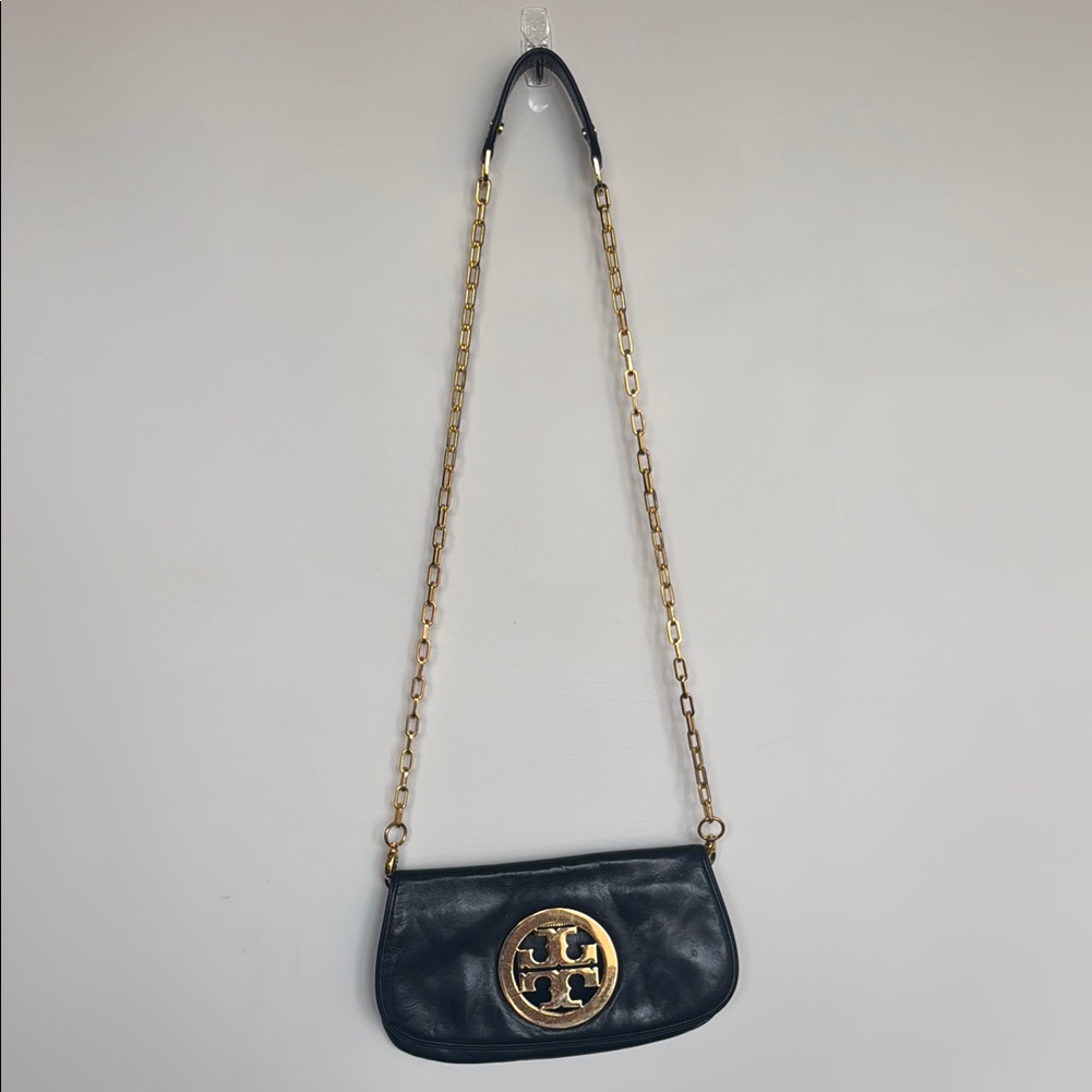 Tory Burch Black And Gold Crossbody Bag With Quilted Leather